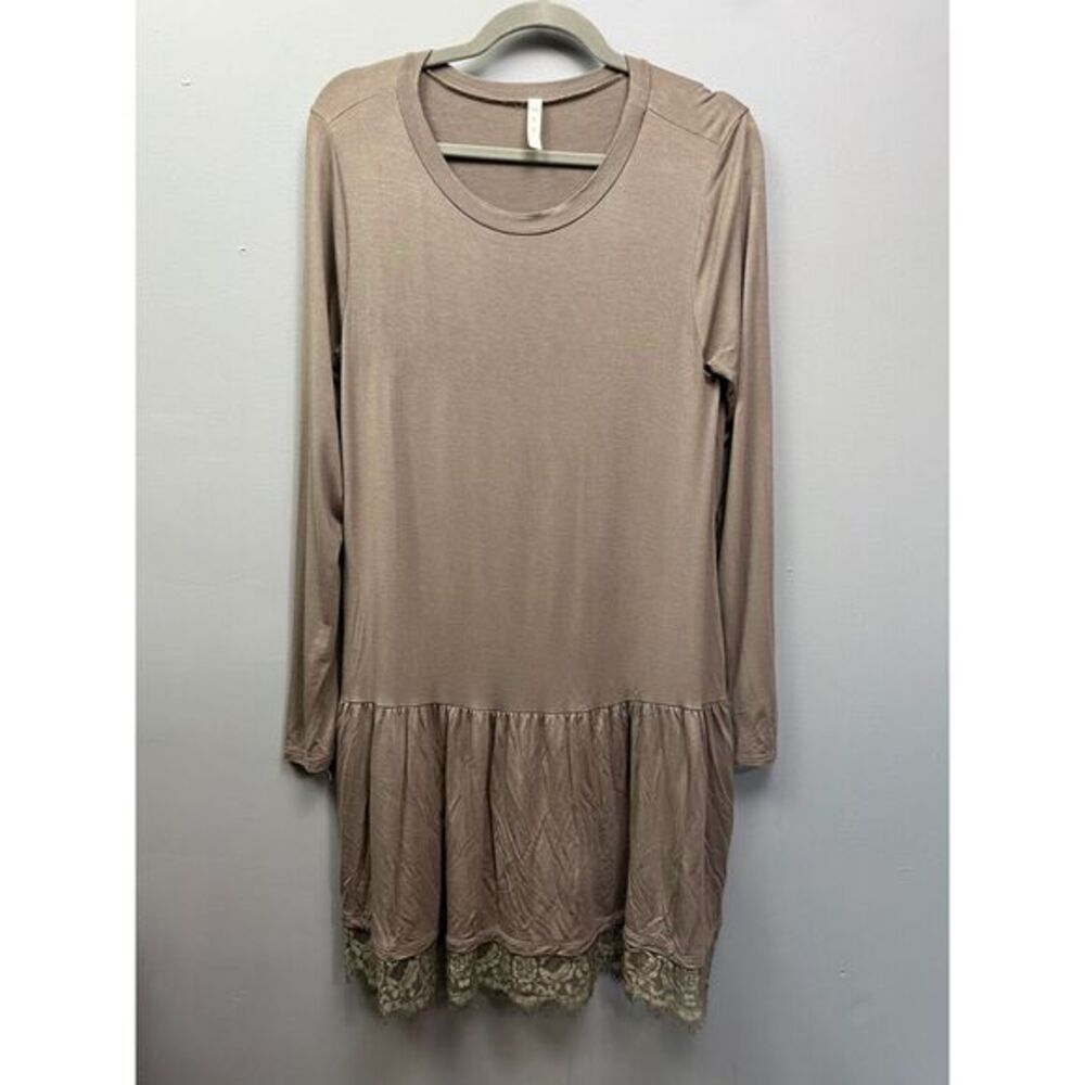 MTS‎ Dress womens small taupe long sleeve drop waist lace accents